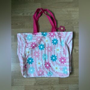 Pink Floral Tote Bag with Multicolor Flowers